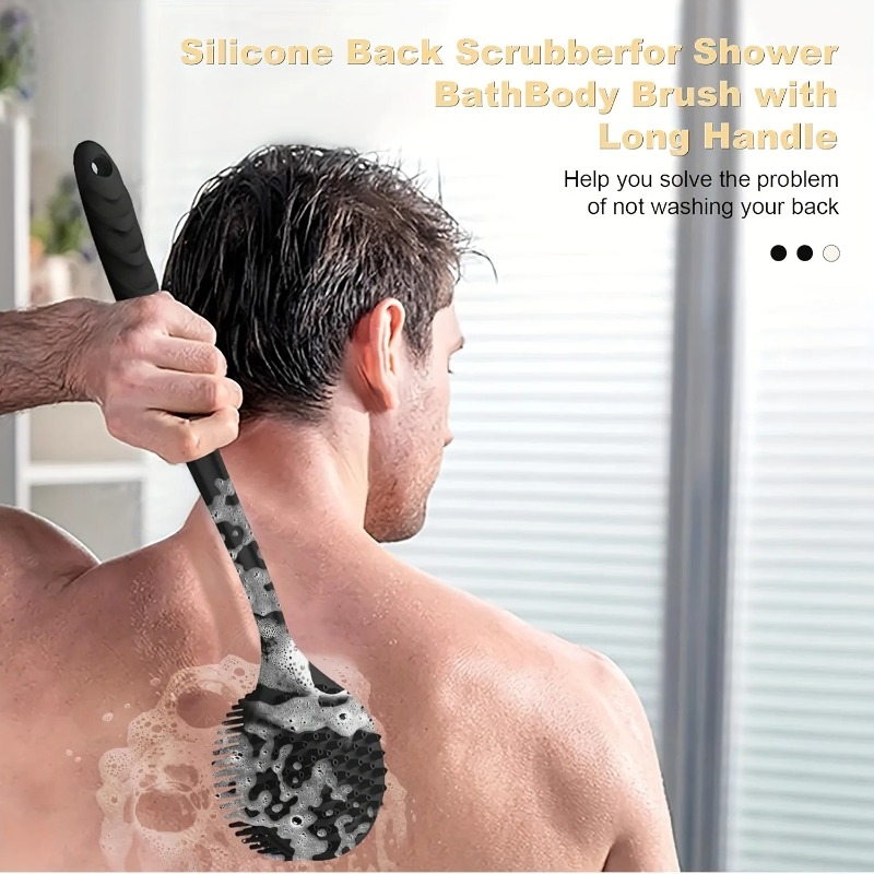 Silicone Back Scrubber Brush Long Handle Exfoliating Body Cleanser and Massager