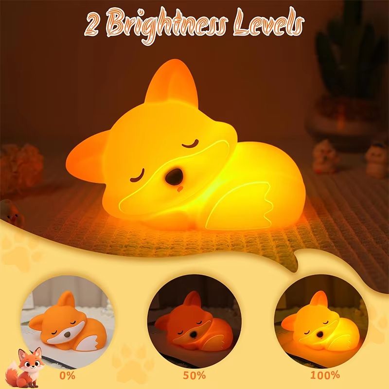 Rechargeable Cute Fox Silicone Night Light Dimmable Touch Lamp with Timer