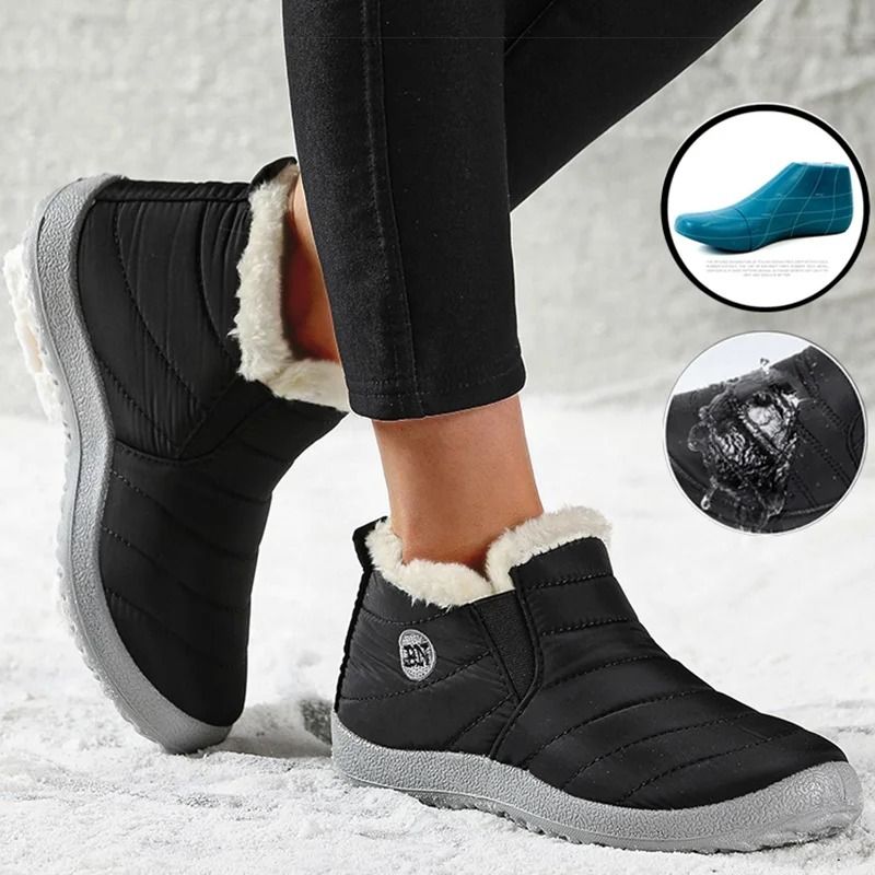 Womens Waterproof Winter Snow Boots – Plush Fur-Lined Ankle Boots