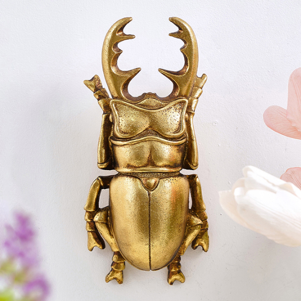 Golden Resin Beetle Wall Decor Sculpture for Living Room Artistic Insect Display