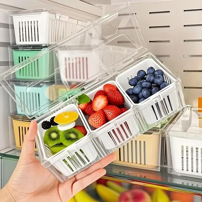 FreshDivide Square Food Storage Container Set with Compartments for Fridge Organization