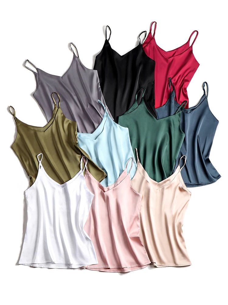 Women's Satin Silk Halter Cami – White Backless Spaghetti Strap Summer Top