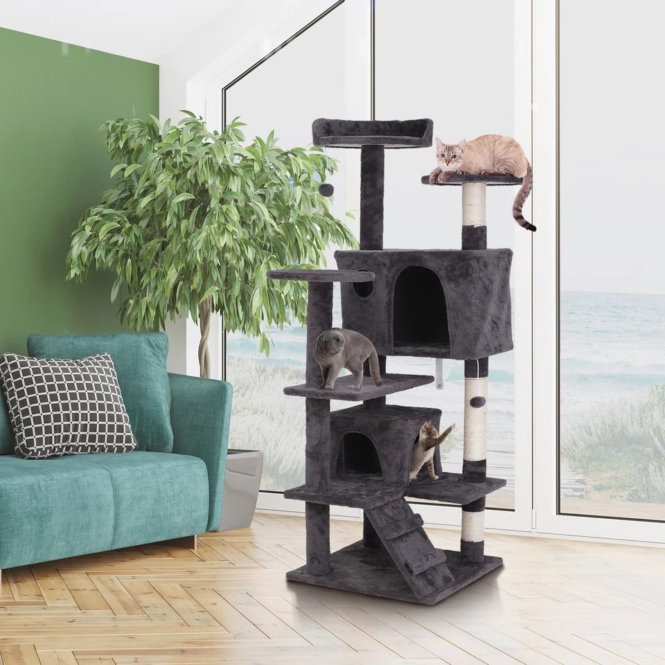 Multi Level Cat Tree Condo with Cat Scratching Post, Plush Cat Tower, Kitten Playhouse Cave & Ladders