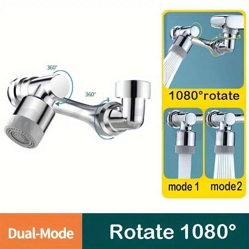 FlexFlow 1080° Rotatable Faucet Sprayer Head – Universal Tap Extender with Dual Spray Modes