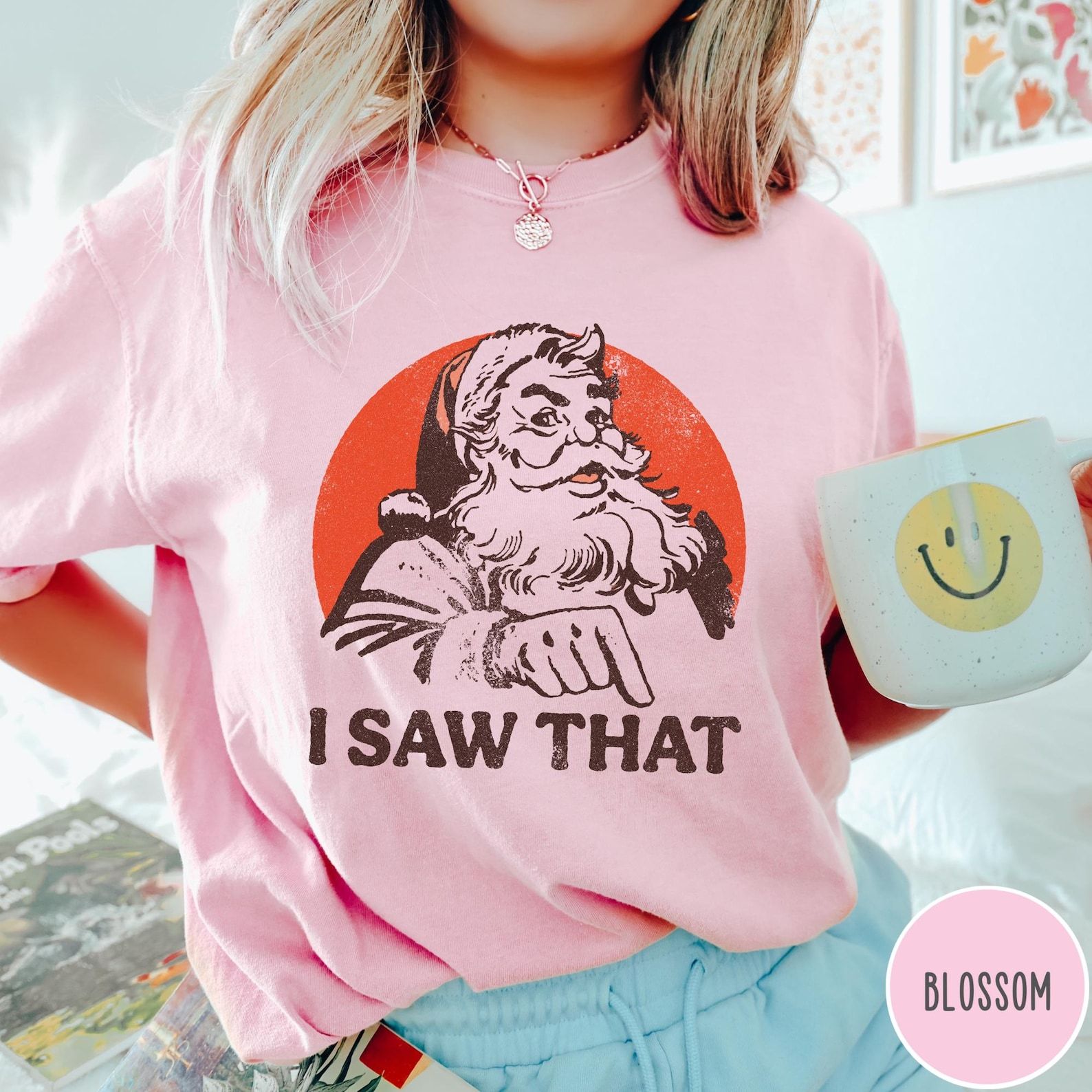 Retro Santa Comfort Colors Shirt, Vintage Christmas Tshirt, I Saw That, Women's Christmas Shirt, Holiday Tshirt