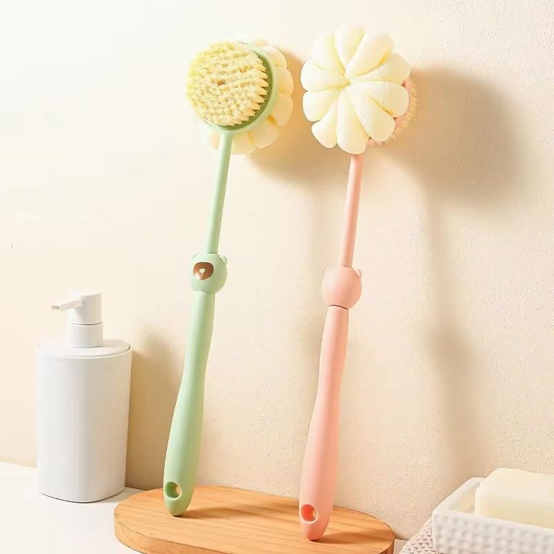 Dual-Sided Silicone Body Brush with Long Handle for Deep Clean and Massage