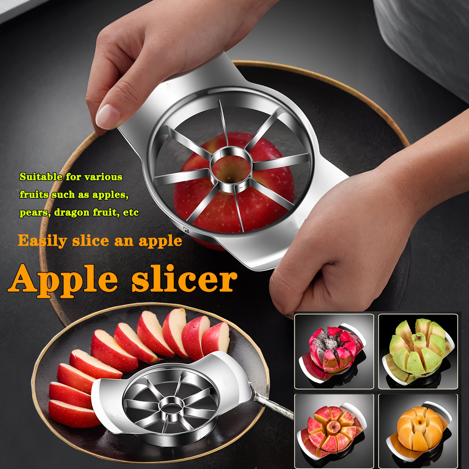 Stainless Steel Fruit Slicer & Peeler Set Easy to Use Kitchen Gadget for Apples Oranges & More