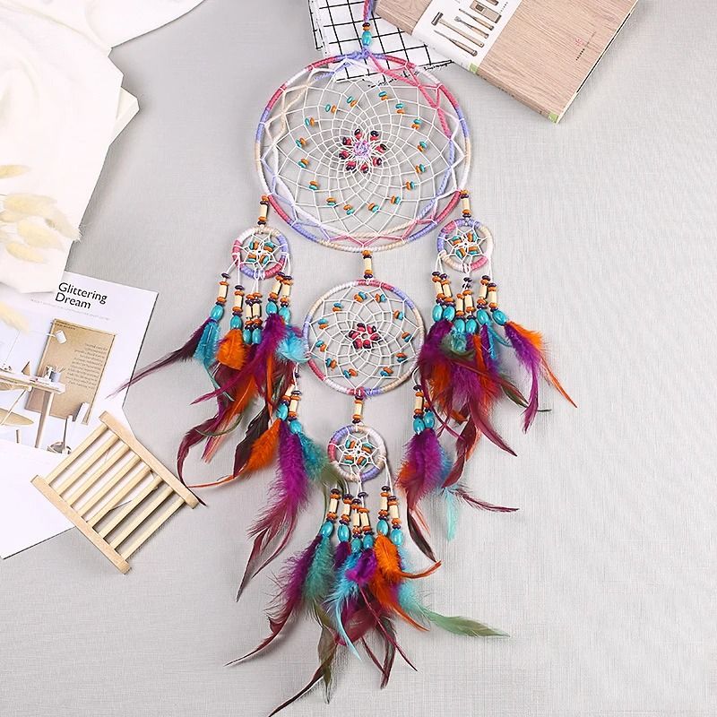 Five-Ring Celestial Dream Catcher – High-Definition Tiered Textile Sculpture