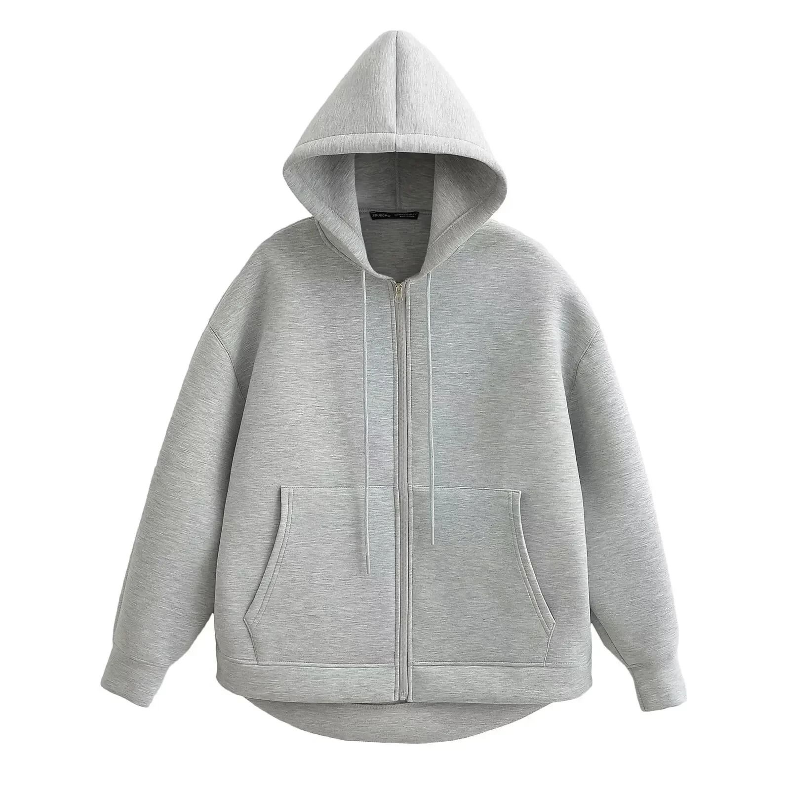 Womens Gray Hooded System | Premium 2025 Autumn Zipper Jacket & Loose Casual Outerwear Infrastructure