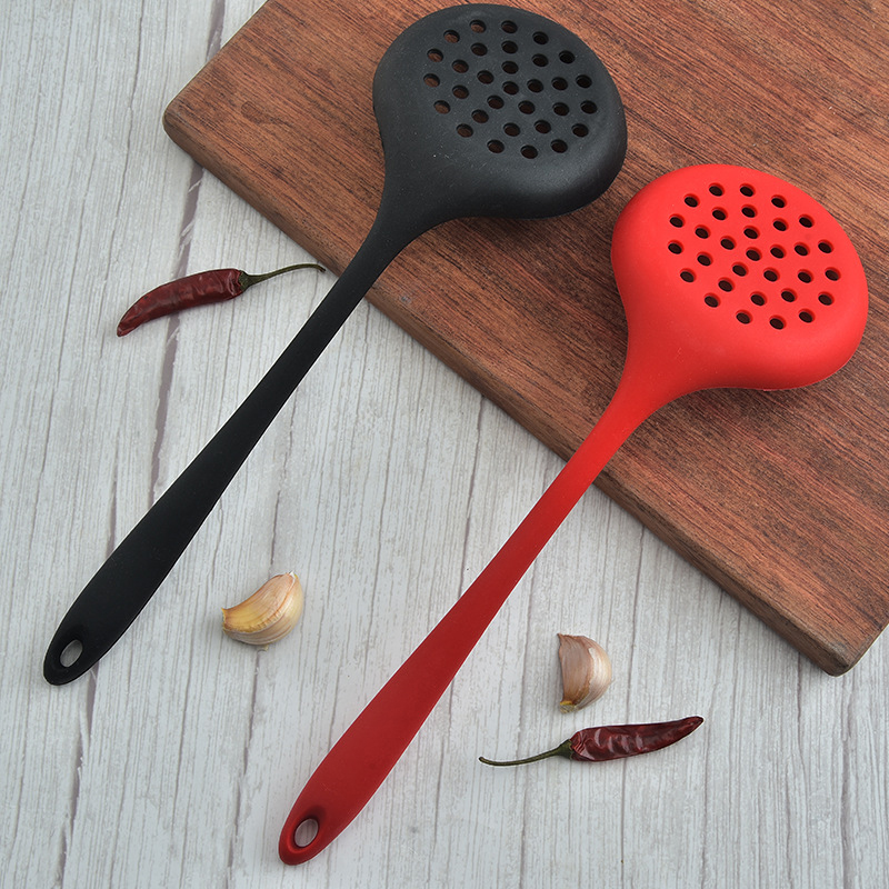 Heat Resistant Long Handle Silicone Colander Non-Stick Cooking Strainer Mesh Skimmer Oil Filter Spoon Kitchen Tool