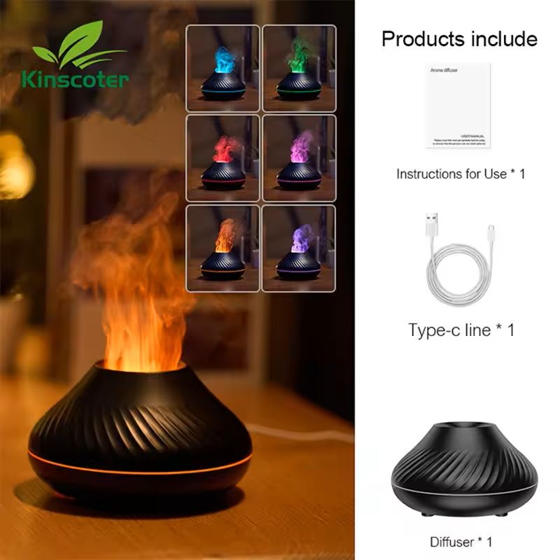 Volcanic Flame Aroma Diffuser and Essential Oil Humidifier with Night Light