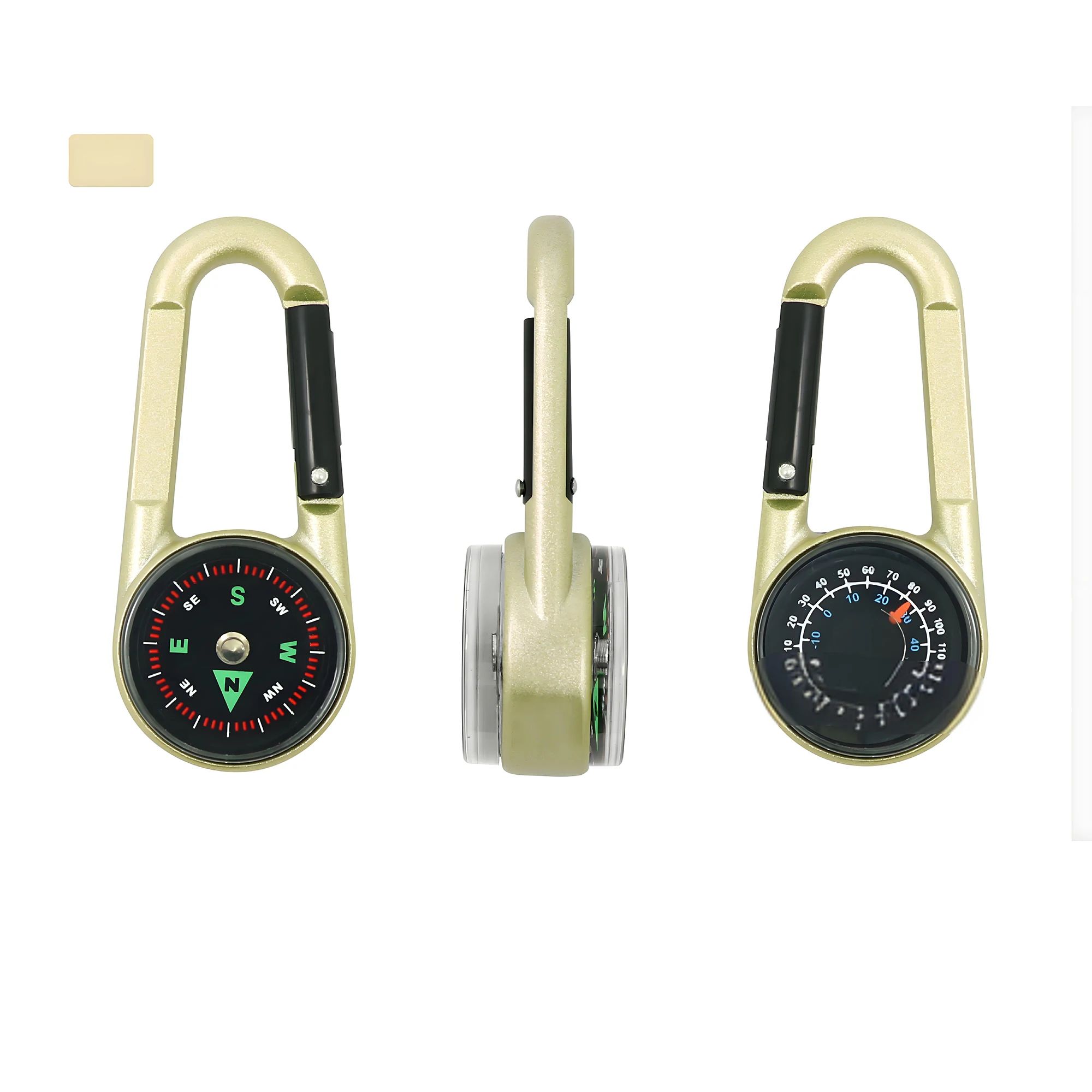 3 in 1 Mini Compass Thermometer Carabiner Keychain