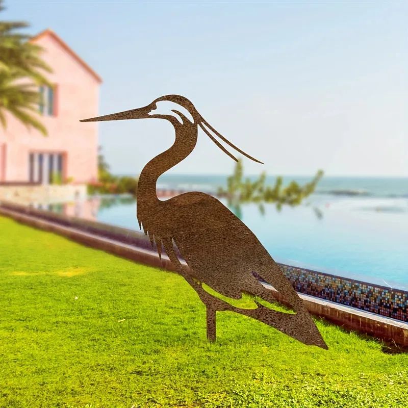 Rustic Metal Crane Garden Statue – Weather-Resistant Heron Yard Sculpture for Elegant Outdoor Decor