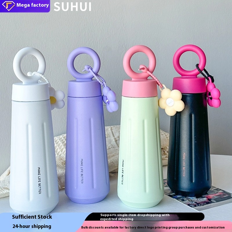 Stylish Stainless Steel Insulated Water Cup with Flower Handle Portable Cute Petal Design