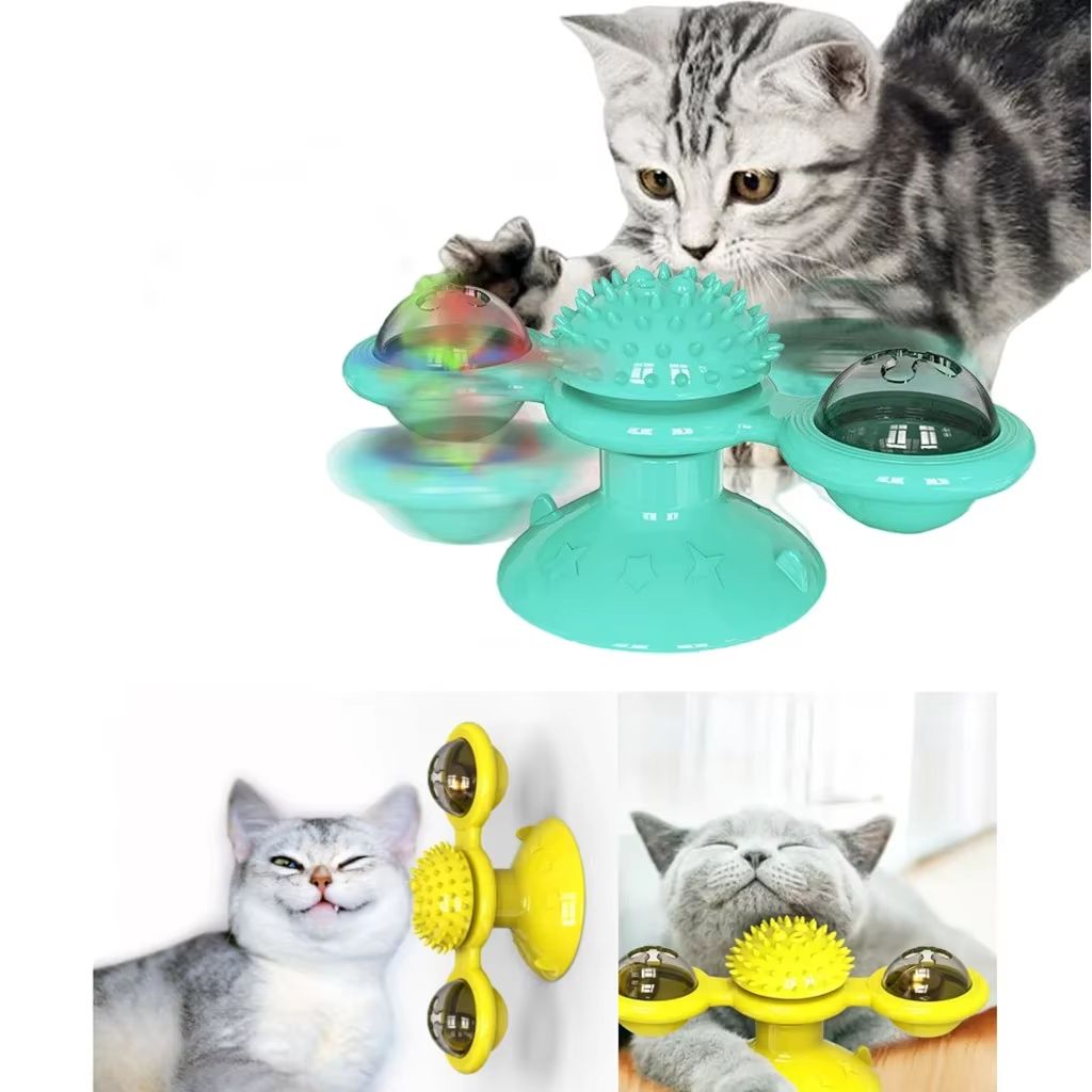 Windmill Interactive Cat Toy with Suction Cup, Catnip Ball Toy & Tooth-Cleaning Brush