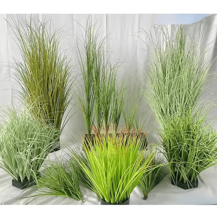 Realistic Artificial Grass Bush Set – Mini Faux Green Plants & Reed Decor for Home Styling