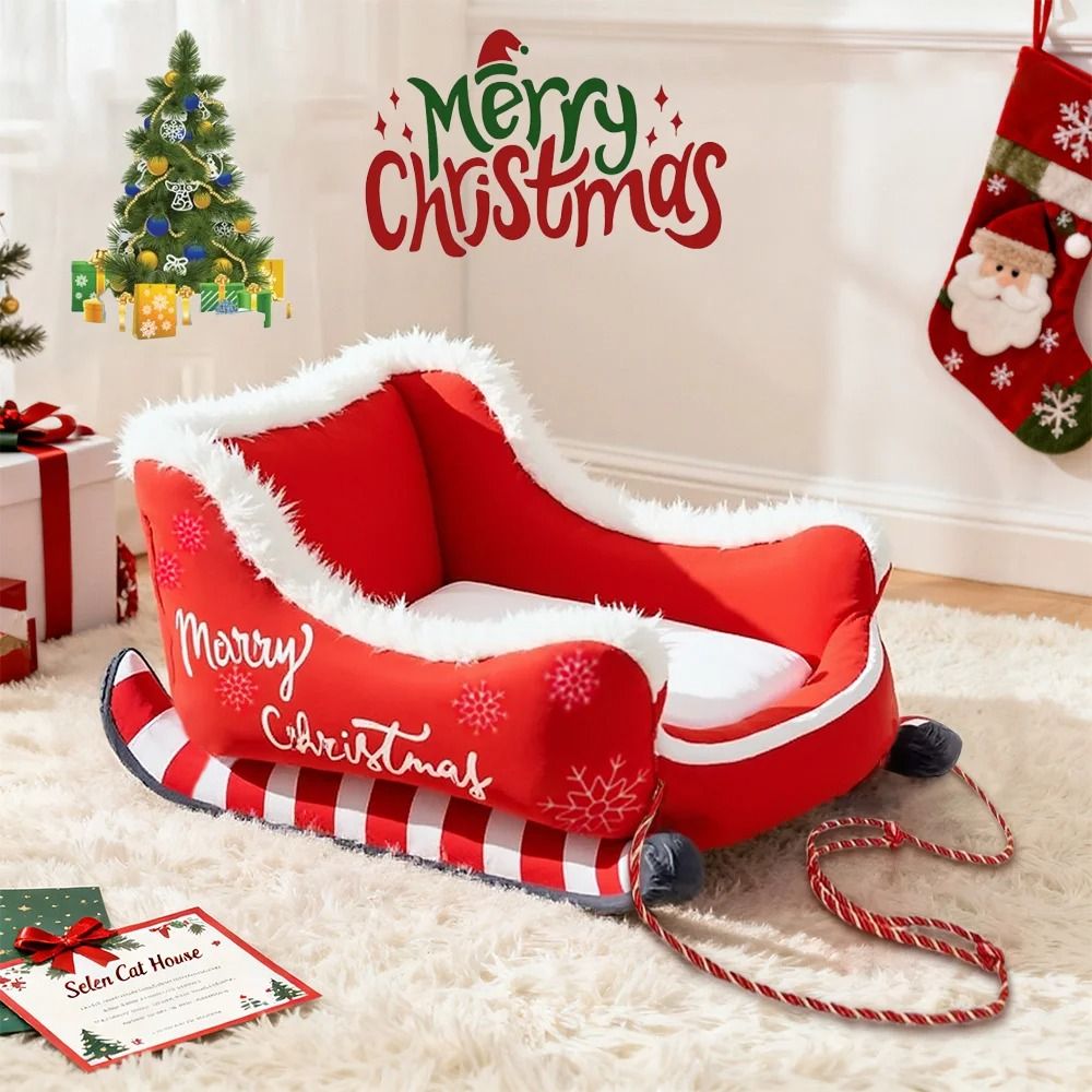 Christmas Sleigh Festive Plush Pet Bed