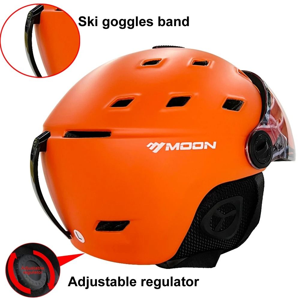 Integrally Molded PC EPS Skiing Helmet with Built-In Goggles