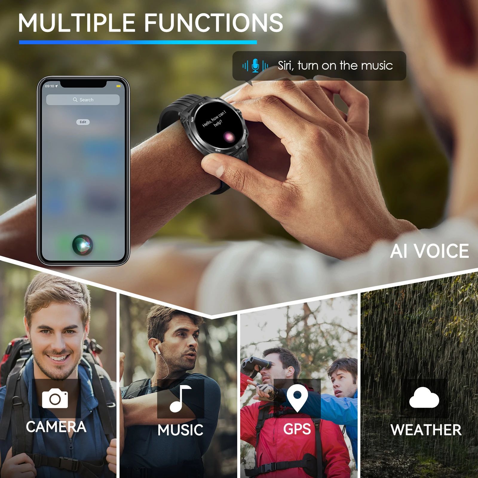 LaNikar AMOLED Smartwatch with Built In Bluetooth Earbuds