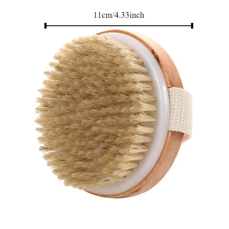 Natural Bristle Body Exfoliating Brush Wet and Dry Skin Scrub Bath Tool