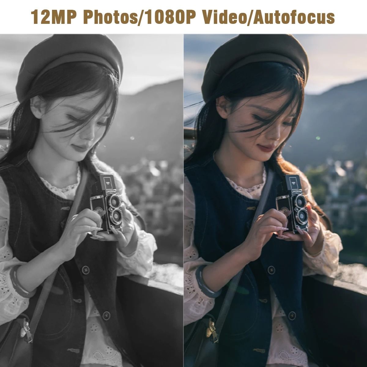 CHUZHAO Vintage Mini Digital Camera 12MP 1080P Vlogging Gift for Teens Adults Kids