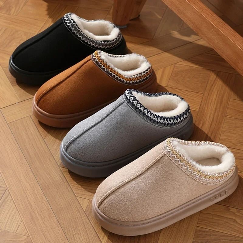 Women Fluffy Platform Slippers Winter Plush Warm Cotton Comfort Slides
