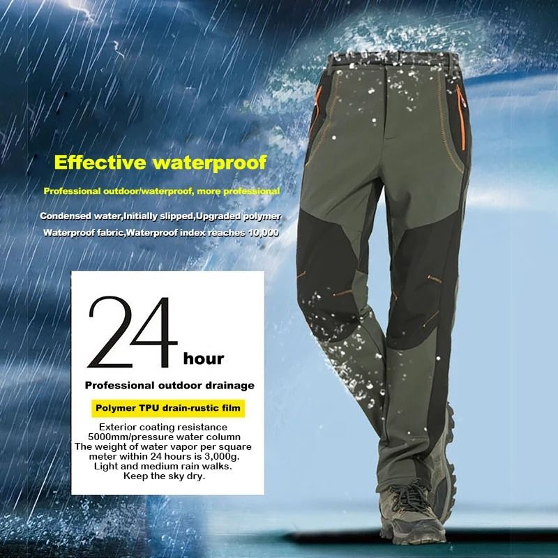 Mens Winter Waterproof Hiking Pants with Fleece Lining