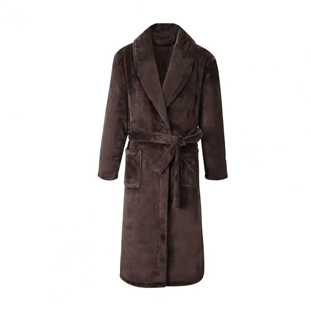 Mens Plush Flannel Winter Bathrobe Thick Lined Medium Length Home Robe
