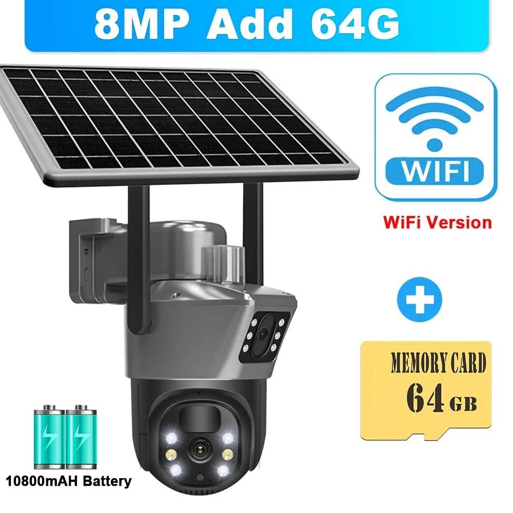8MP 4K WiFi Dual Lens Solar Security Camera