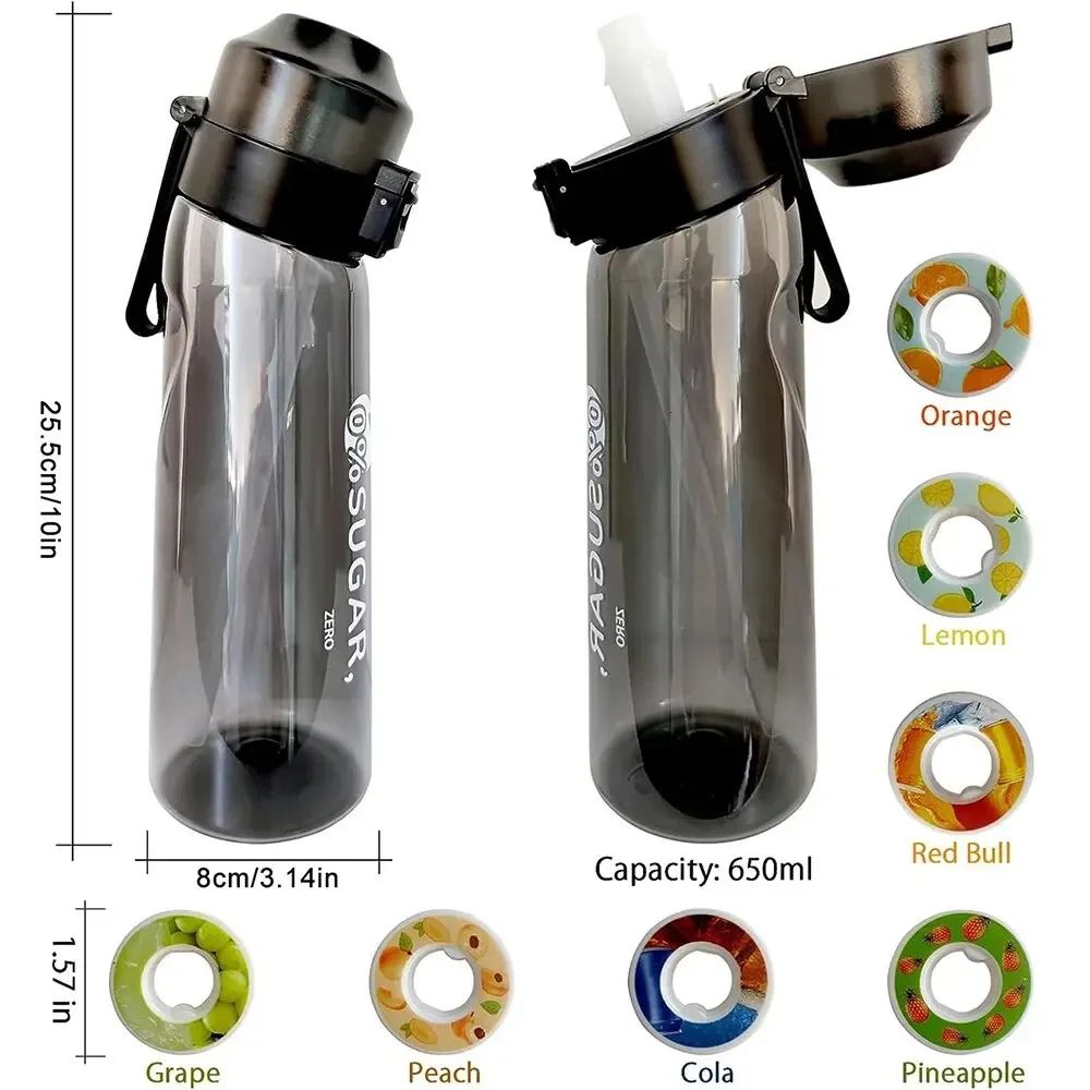 Scented Water Bottle 650ml with Fruit Fragrance Pods - BPA Free Sports Bottle for Sugar-Free Hydration