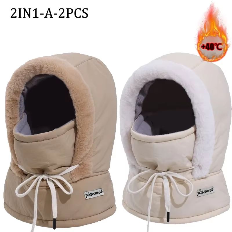 Thermal 3 in 1 Hooded Scarf Hat with Plush Neck Warmer