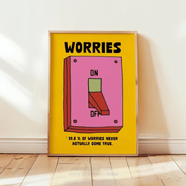 Cartoon Mental Health Switch Poster – Funny Toilet Yoga Minimalist Wall Art (Frameless)