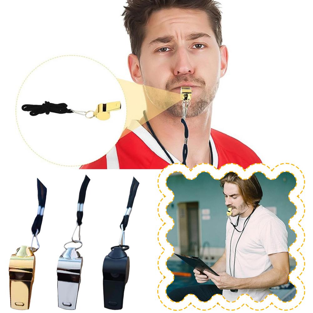 Professional Stainless Steel Referee Sport Whistle Loud Metal Whistle with Rope