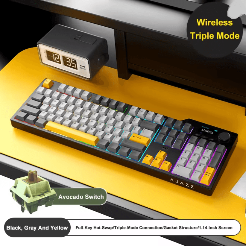 Ajazz AK35I V3 MAX Gasket Mechanical Keyboard TriMode Wired Bluetooth Wireless Gaming Keyboard
