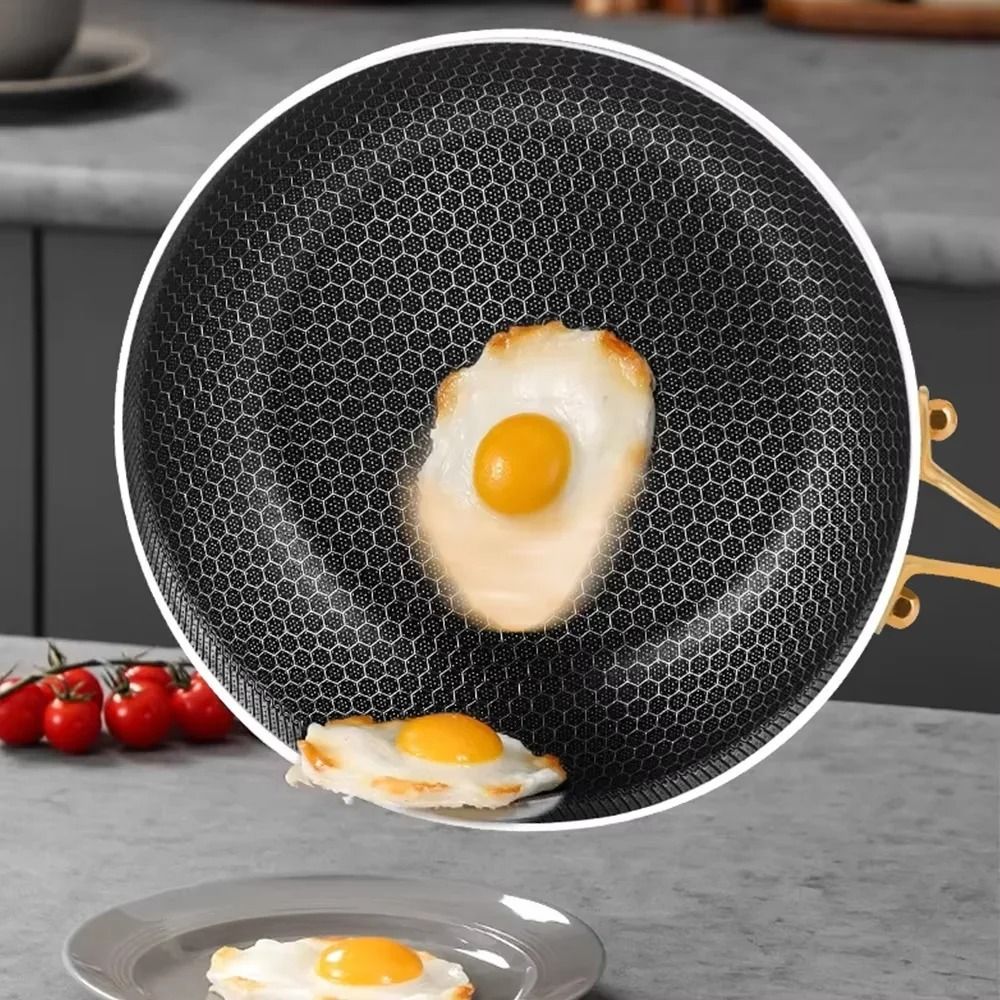 316 Stainless Steel Non Stick Frying Pan Wok with Honeycomb Surface