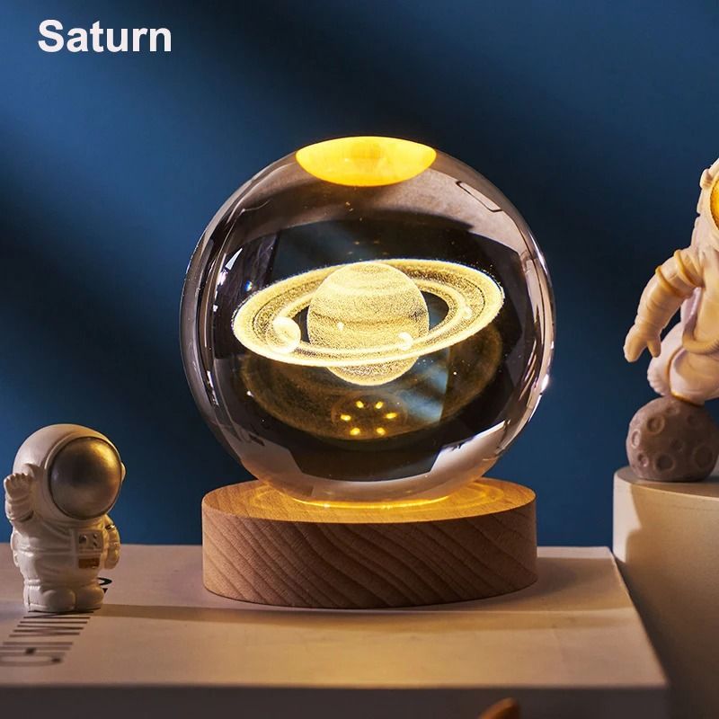 3D Crystal Ball LED Galaxy Lamp with Solar System Engraving