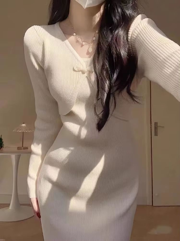 Elegant Red Crochet Knit Dress Vintage Bodycon Midi Dress Luxury Women's Knit Bodycon Dress