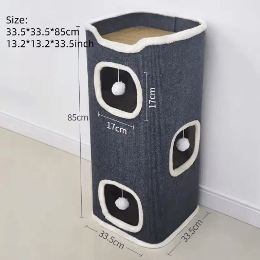 3-Tier Cozy Cat Cave Bed with Hanging Toy – Warm cat bed Hideaway for Play & Rest