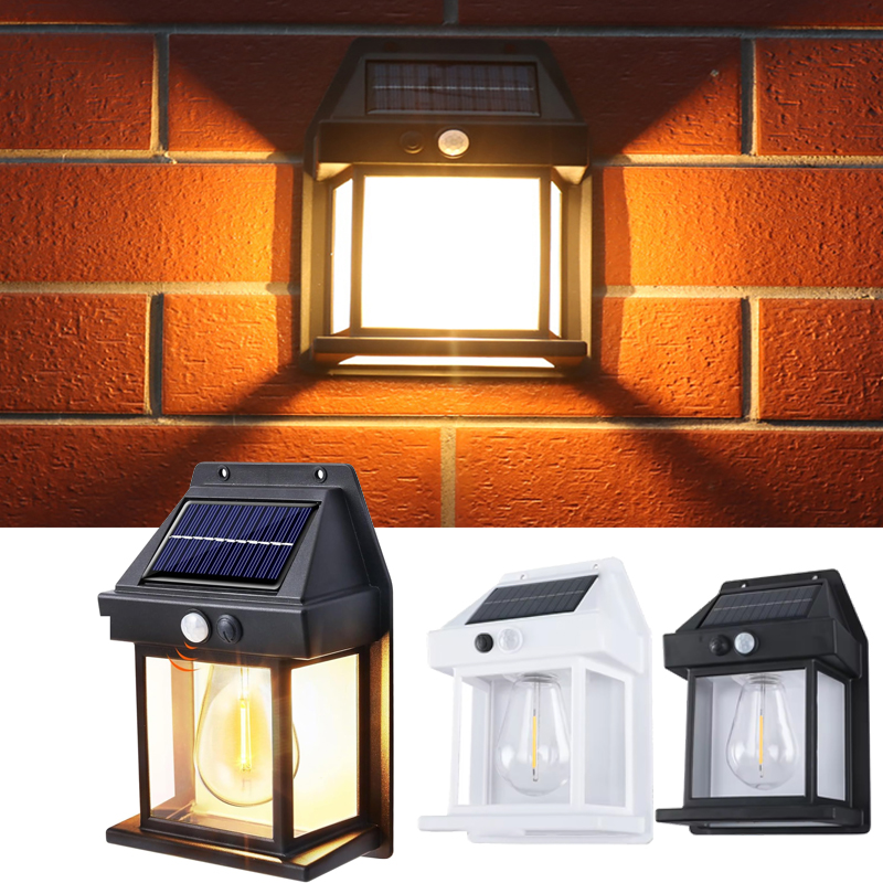 Solar Motion Sensor Wall Lantern with Retro Glow Outdoor Garden Light