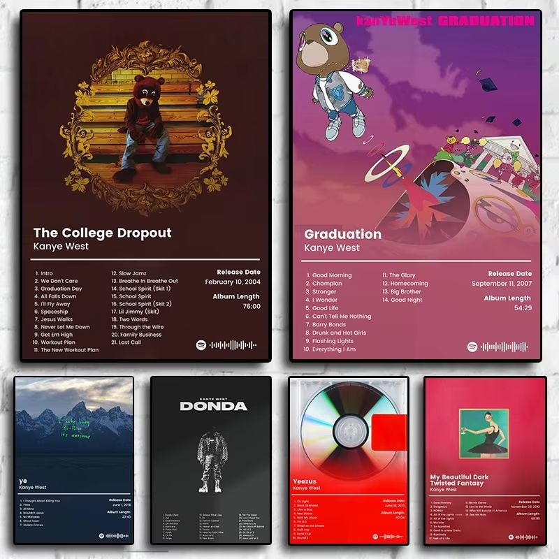 Kanye West Album Canvas Poster Aesthetic Hip Hop Wall Art for Bedroom and Living Room