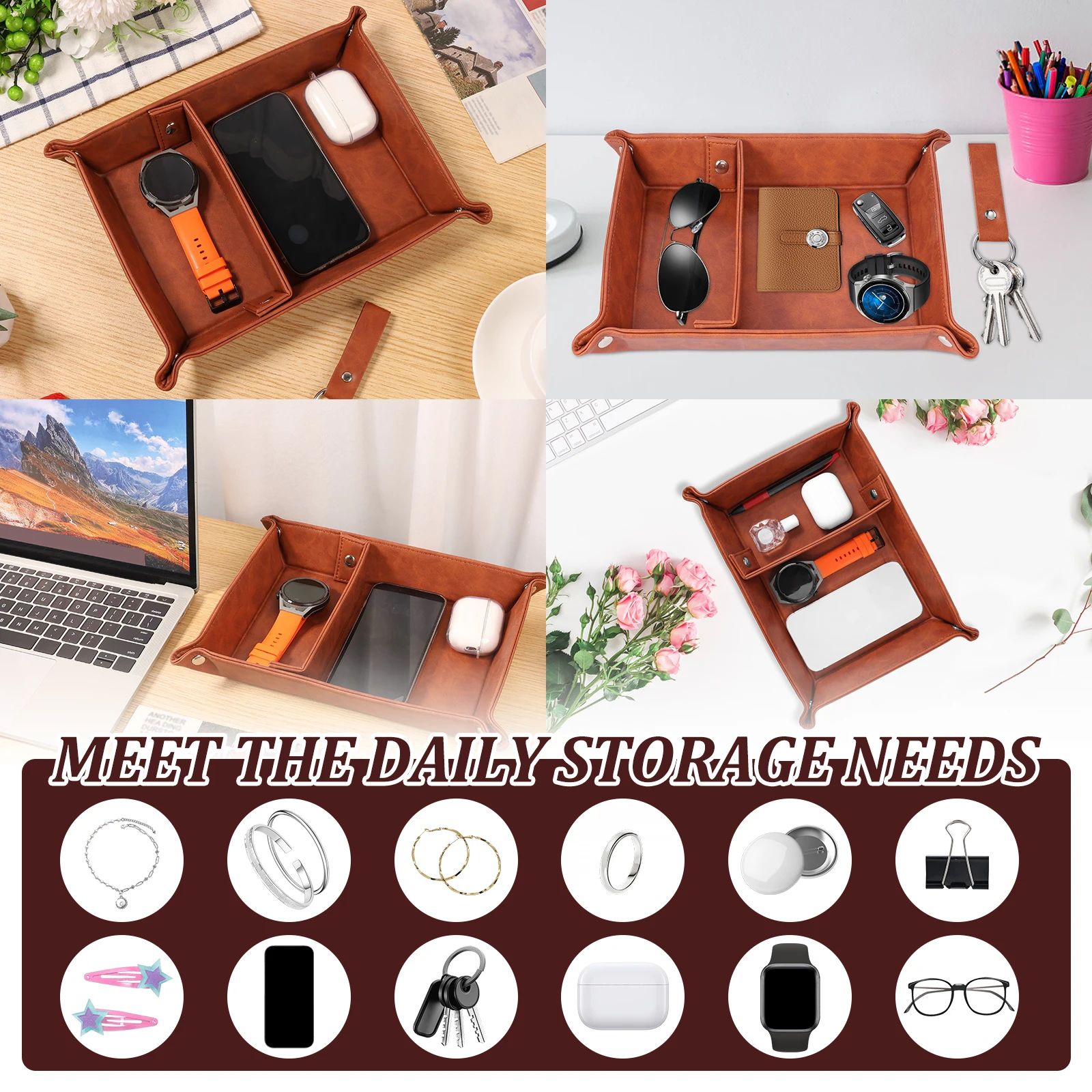PU Leather Folding Valet Tray