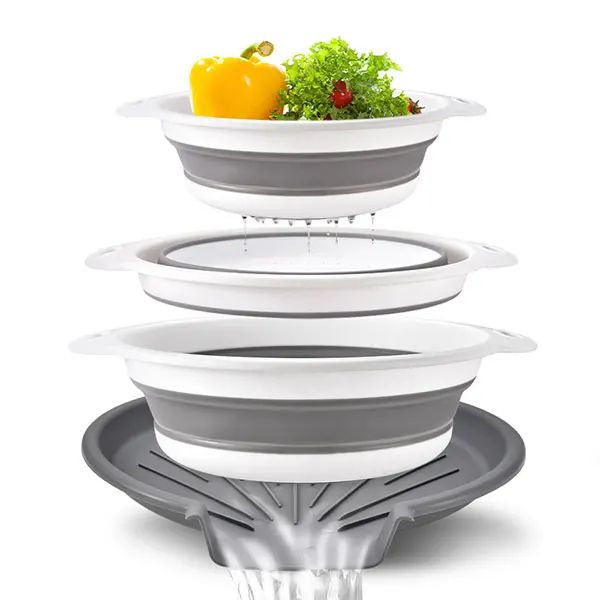 Foldable Collapsible Colander Set with Self-Draining Base – Space-Saving Vegetable & Fruit Washing Baskets (3/4 PCS)