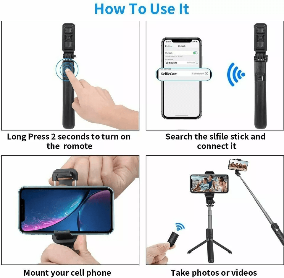 Bluetooth Selfie Stick Tripod Stand, Extendable Remote Desktop Cell Phone Holder, Adjustable Lightweight Travel Tripod