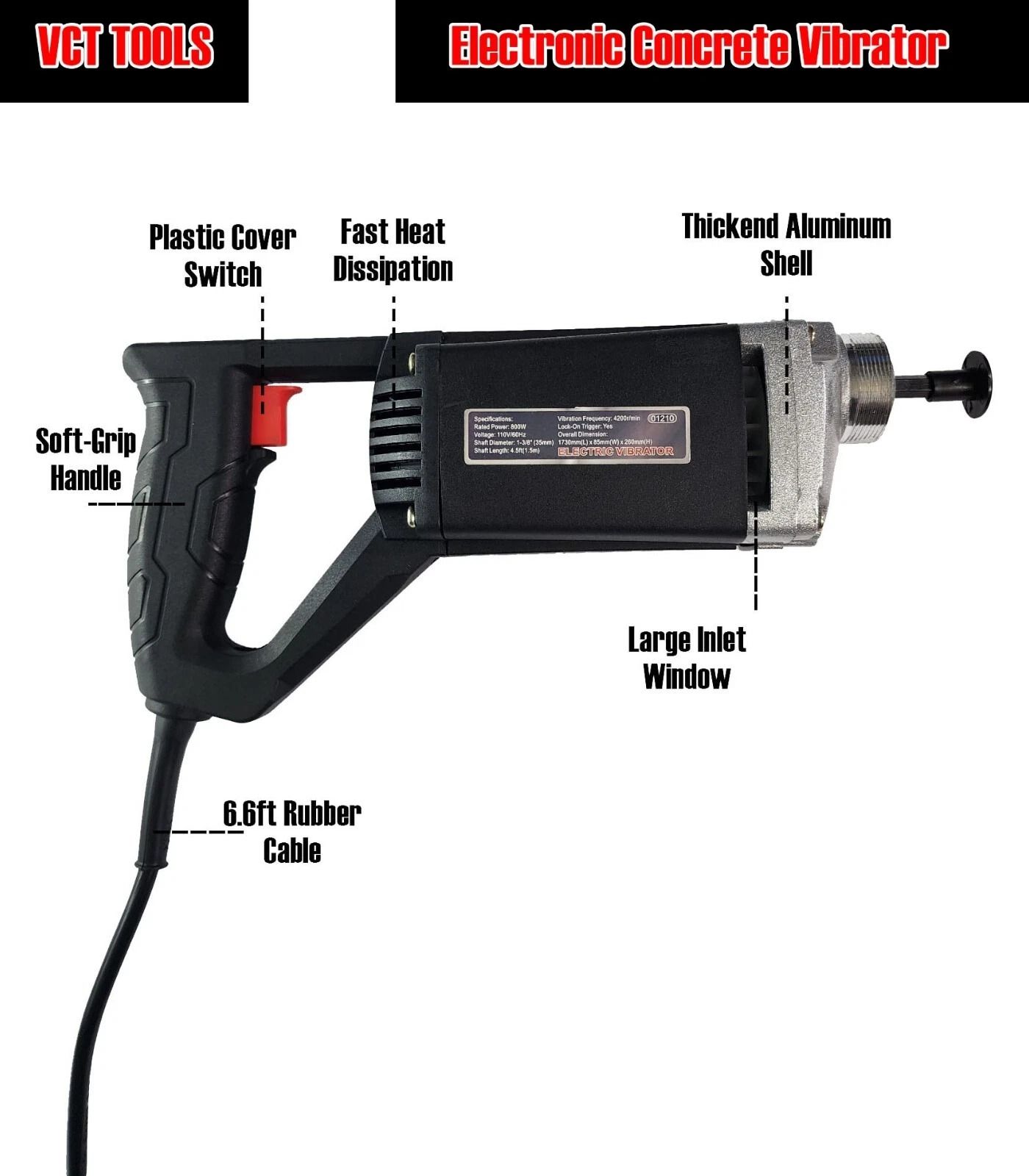 VCT Electric Concrete Vibrator with Shaft Handheld Cement Compaction Tool