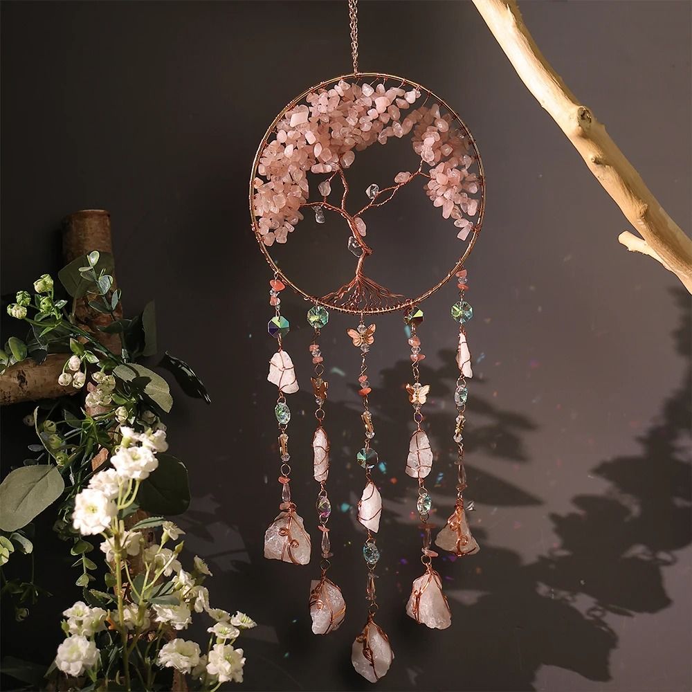 Natural Agate Moon Dream Catcher – Boho Crystal Sun Star Wall Hanging Decor