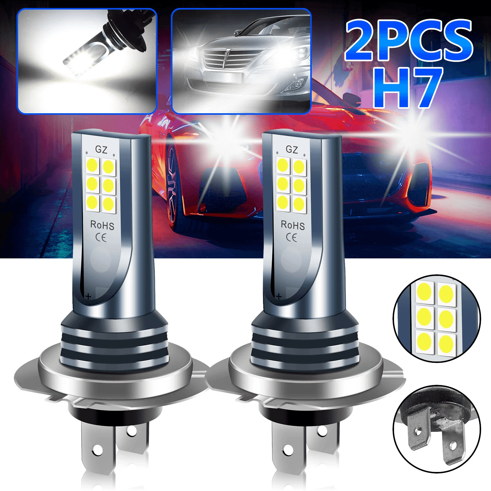 LED DRL Bulbs Fog Driving Light Conversion Kit, Super Bright White H7 LED, Waterproof, Plug & Play