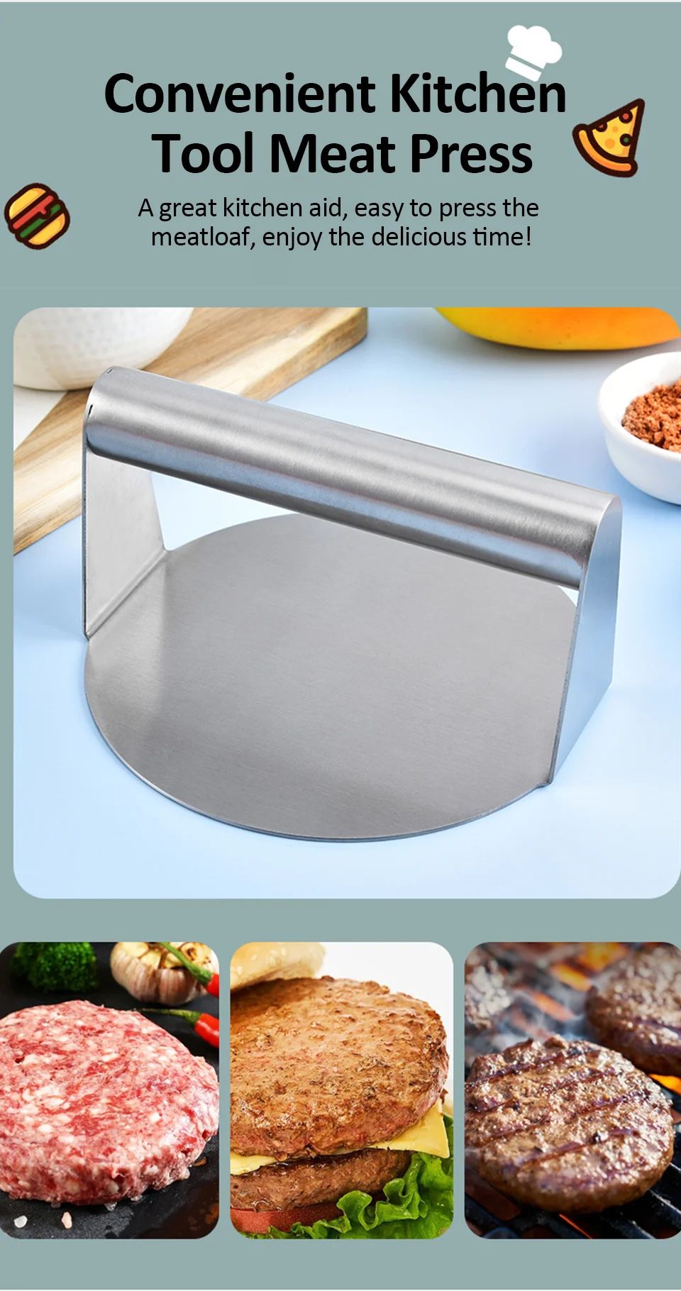 Stainless Steel Burger Press And Patty Maker