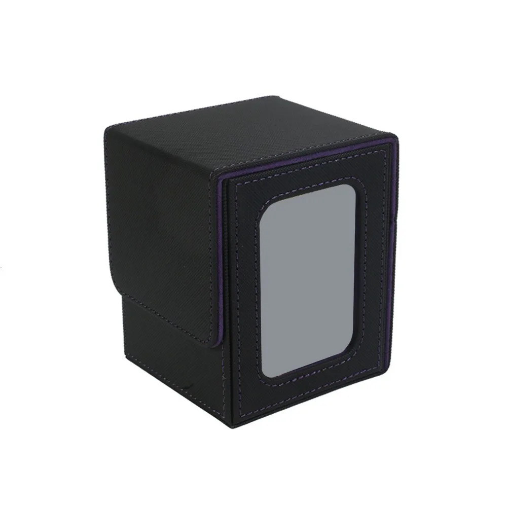 Premium PU Leather Trading Card Deck Box with Window Flannel Lined MTG Card Holder Case