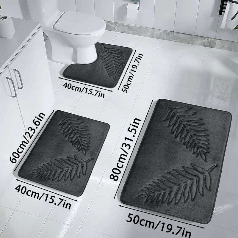 3 Piece Bath Mat Set Nonslip Quick Dry Soft Water Absorbent Machine Washable Bathroom Rugs