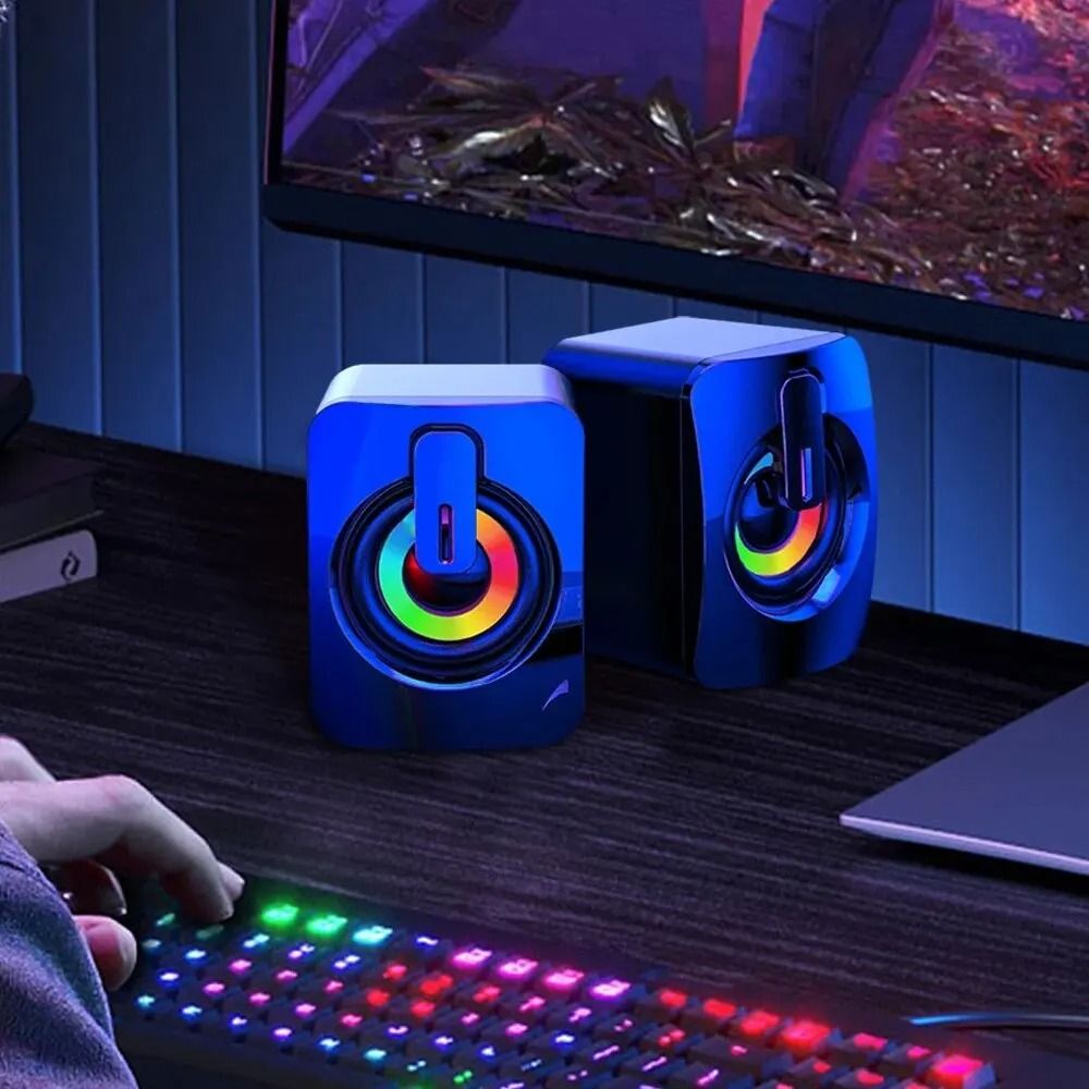 Computer Speakers PC Sound Box HIFI Stereo USB Wired with LED Light for Desktop Computer